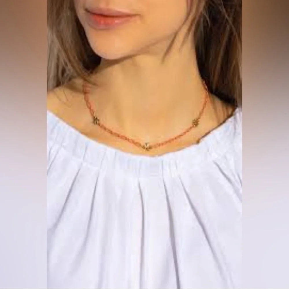 🆕 NWT Tory Burch Roxanne 18K-Gold-Plated & Coral Acrylic Logo Chain Necklace